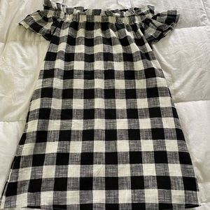 on or off shoulder oversized check dress
